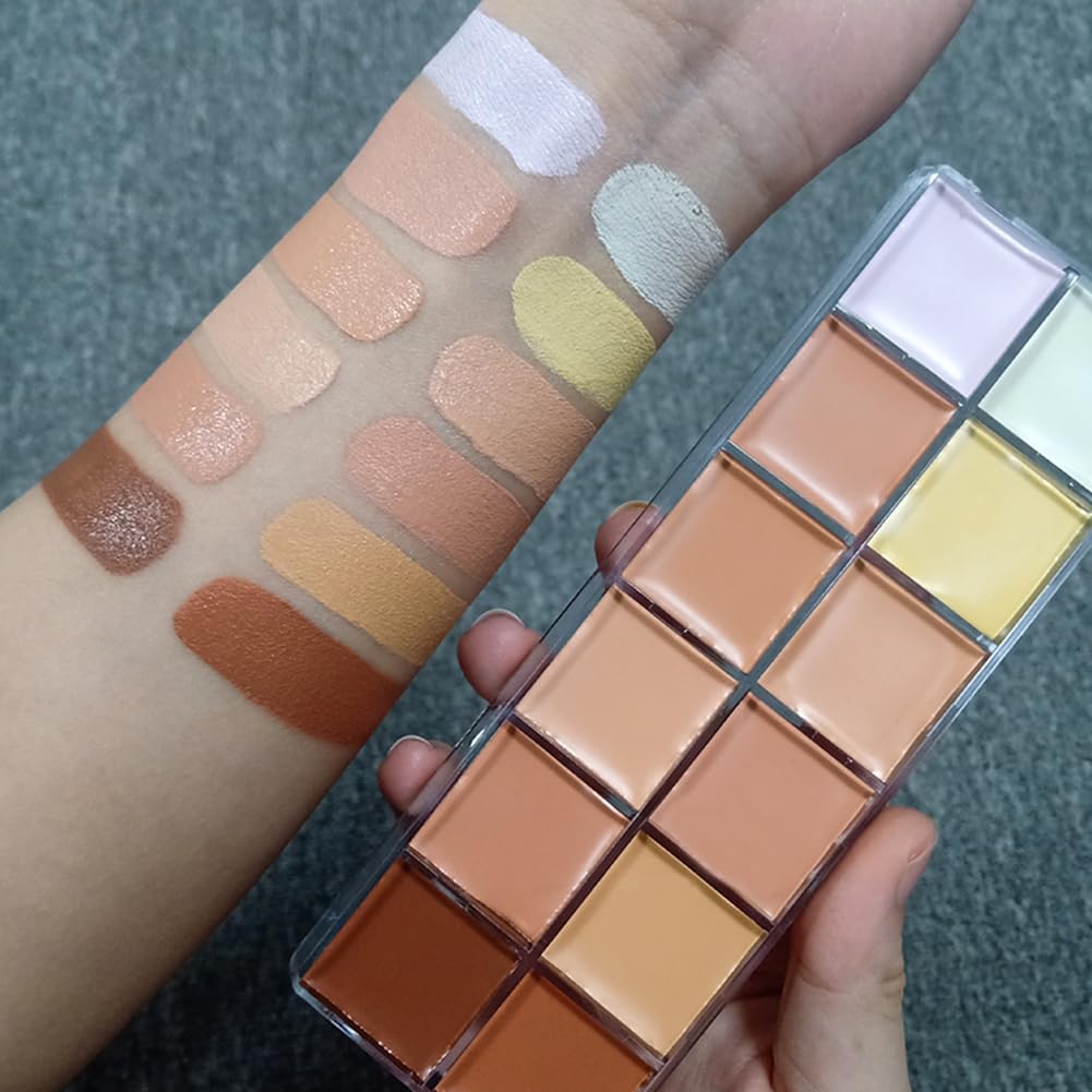 VERONNI Cream Concealer Palette, 12 Colors Makeup Contour Face Contouring Cream Palette, Full Coverage Camouflage Base Foundation Makeup Palette, Professional Daily Makeup
