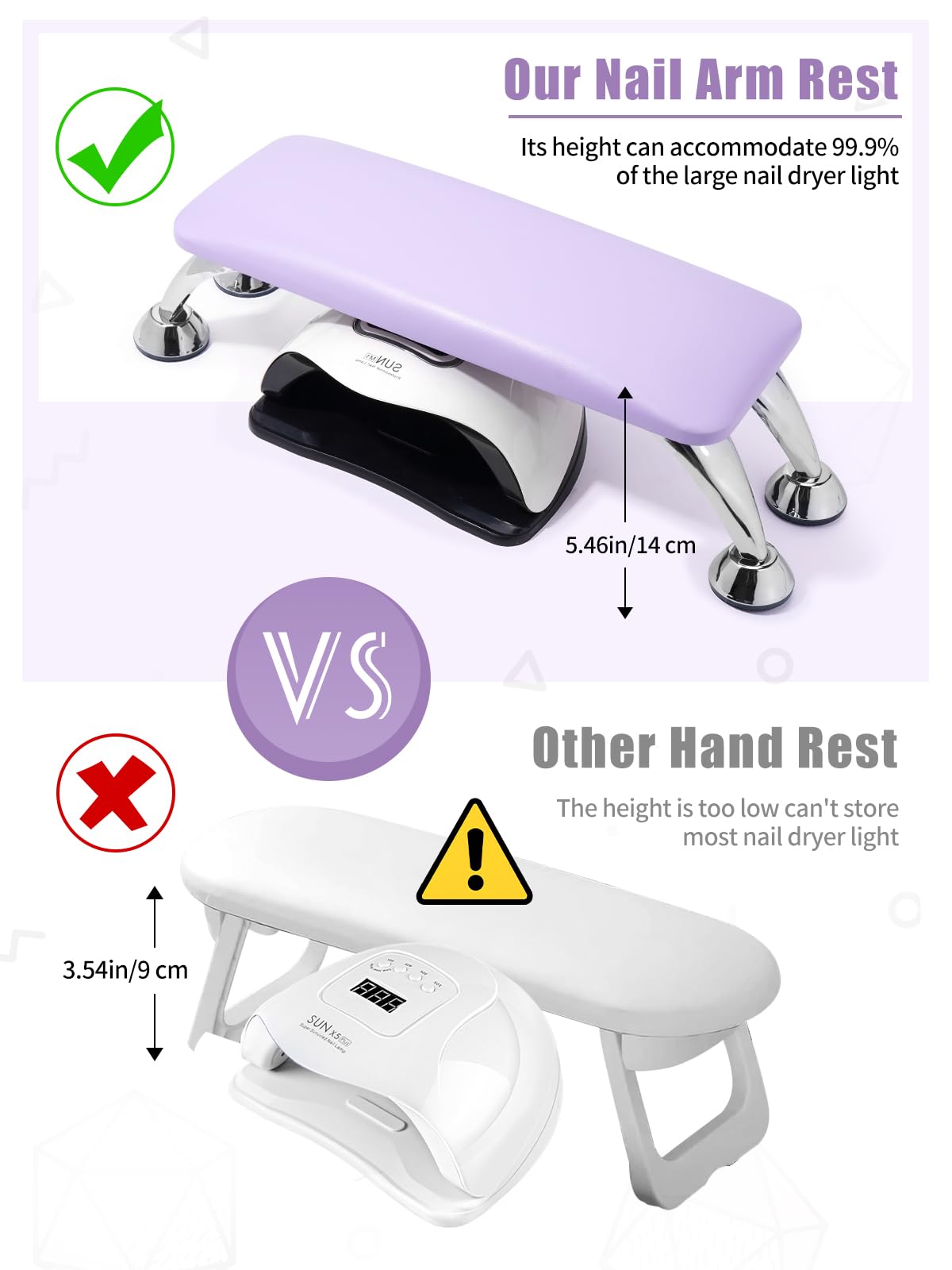 Nail Arm Rest for Acrylic Nails, Microfiber Leather Nail Hand Rest Cushion for Nails, Soft Hand Pillow Footstool with 4 Stainless Steel Stands Thick Sponge Nail Pillow for Nail Tech Use (Purple)
