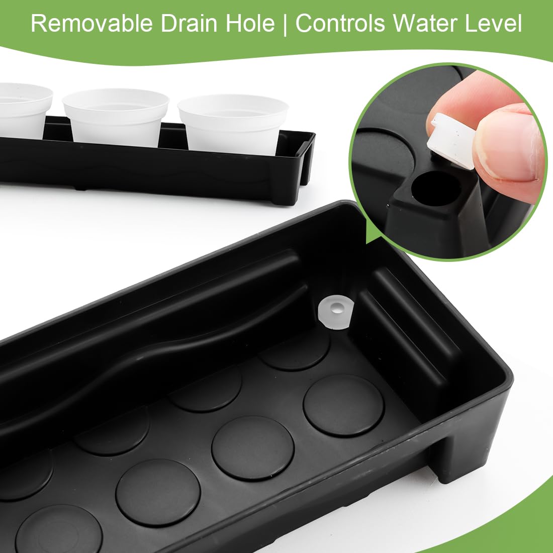 RooTrimmer 10 Pack Plastic Windowsill Saucer (17"x3"x1.5"), Rectangular Window Sill Plant Pot Trays with Removable Drainage Hole, Thick Plant Saucer Tray for 2.8 inch (7CM) Flower Nursery Pots (Black)