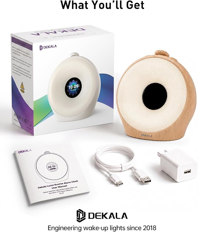 Dekala Sunrise Alarm Clock for Heavy Sleepers with Pulse Wake, Sunset Sound Machine with Breathing Ambient Light, Loud Alarm for Bedrooms, Wake Up Light, Digital Color Display & 7 Themes, No App