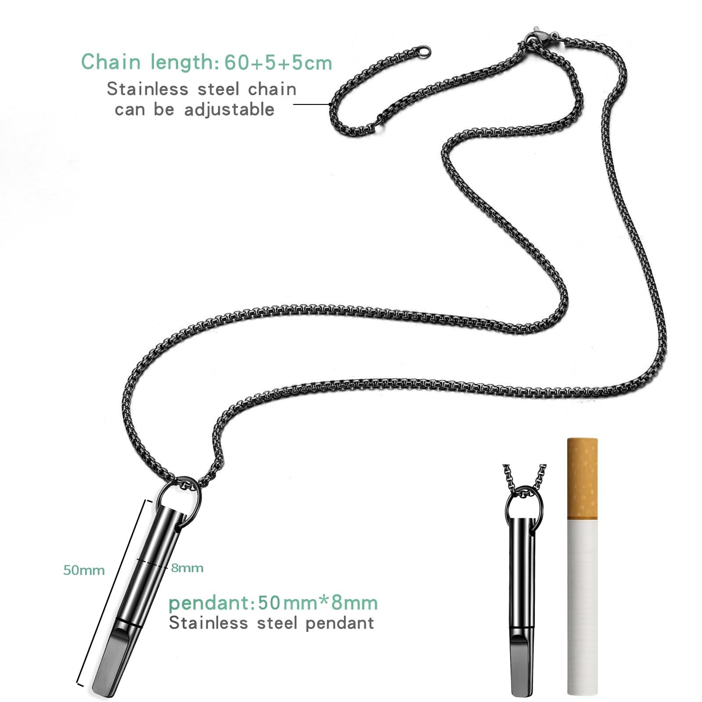 hooppoo Quit Smoking Necklace, Anxiety Relief Breathing Inhaler with Essential Oil Pad - Aromatherapy Diffuser Pendant for Smokers, Stainless Steel Necklace for Women & Men (Black)