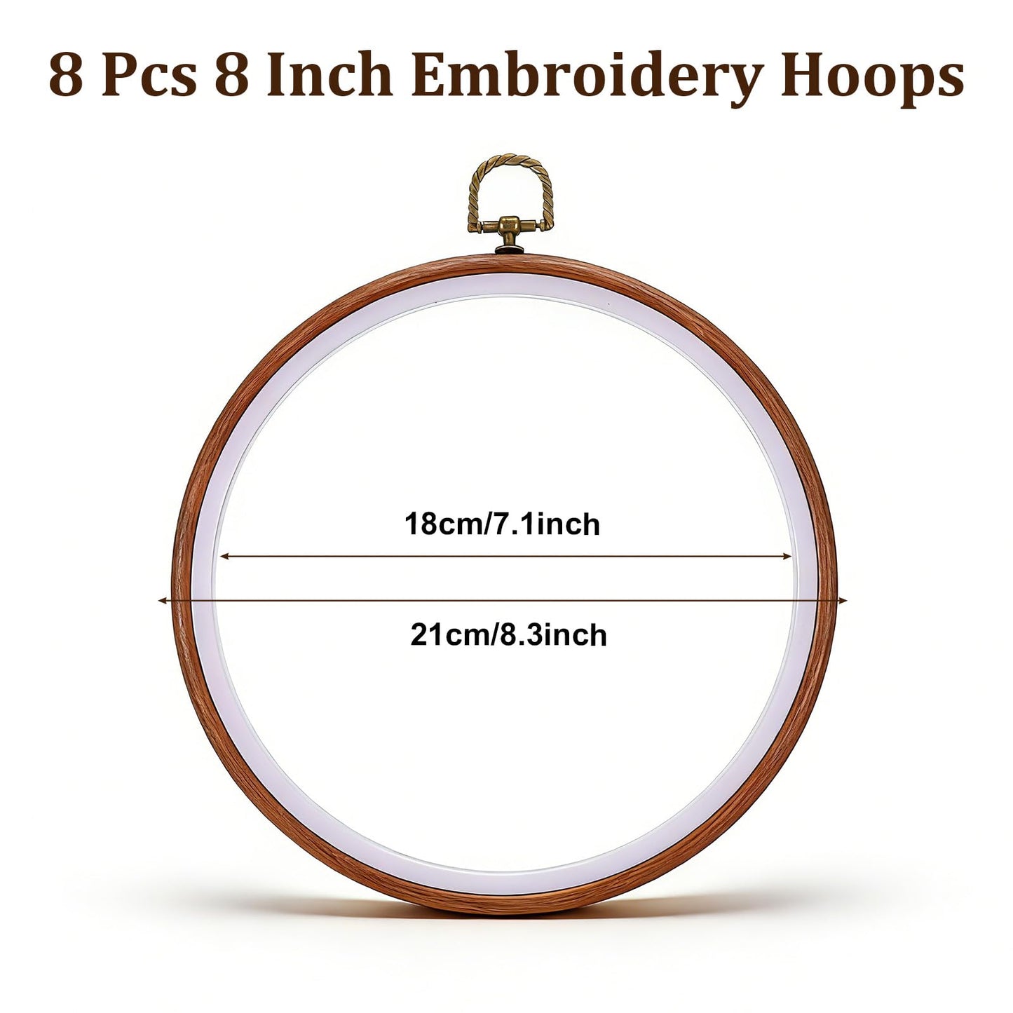 AOZUO 8 Pcs 8 Inch Embroidery Hoops, Round Imitated Wood Cross Stitch Hoop Rings Embroidery Frame Circle Display Frame Kits for Art Craft Sewing Embroidery Handy DIY Ornaments Decoration