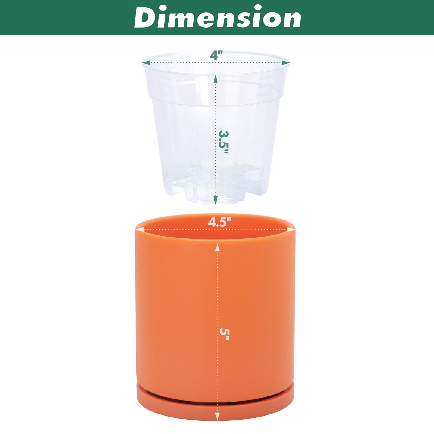 D'vine Dev Double-Layer Planter Set – Rotating Plastic Cachepot with Clear Inner Liner for Root Health, Perfect for Indoor Plants, 4.5", Pumpkin, 73-U-E-1