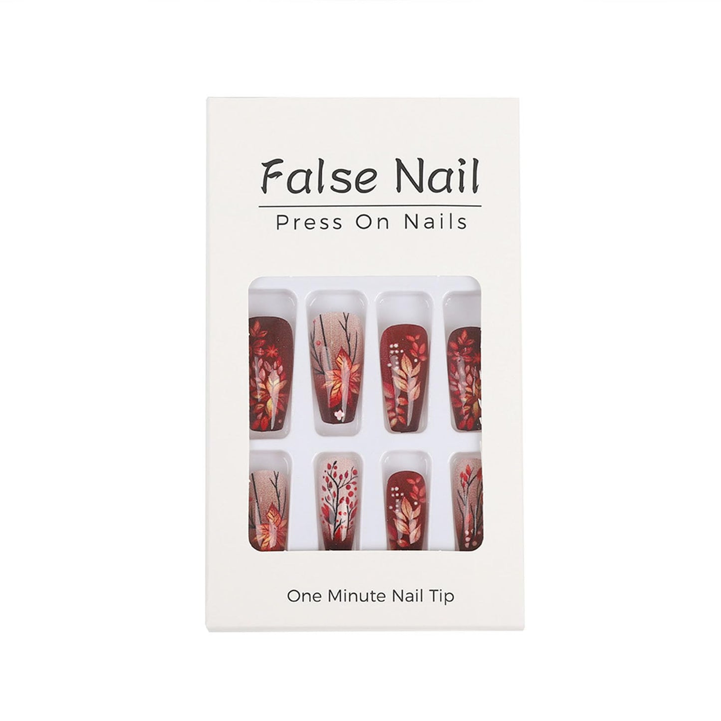 Fall Press on Nails Medium Coffin Fake Nails with Maple Leaves Dot Designs Glossy Nails Press ons Brown Gradient Glue on Nails Autumn Acrylic Artificial Stick on Nails for Women 24Pcs