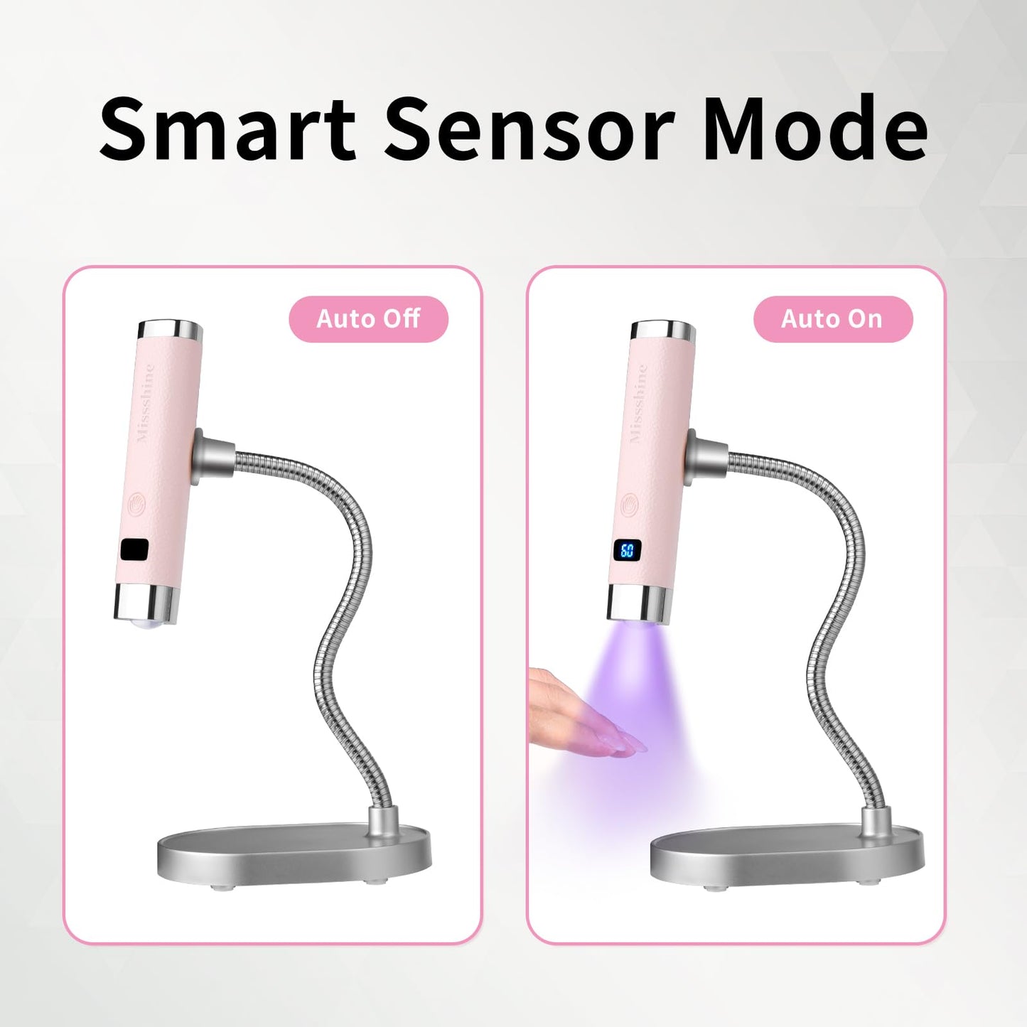 Missshine UV Light for Nails Handheld Cordless Nail Lamp,Rechargeable Nail Dryer with LED Display,Fast Curing Goosenecks Lamp with Auto Sensor DIY at Home (Pink)