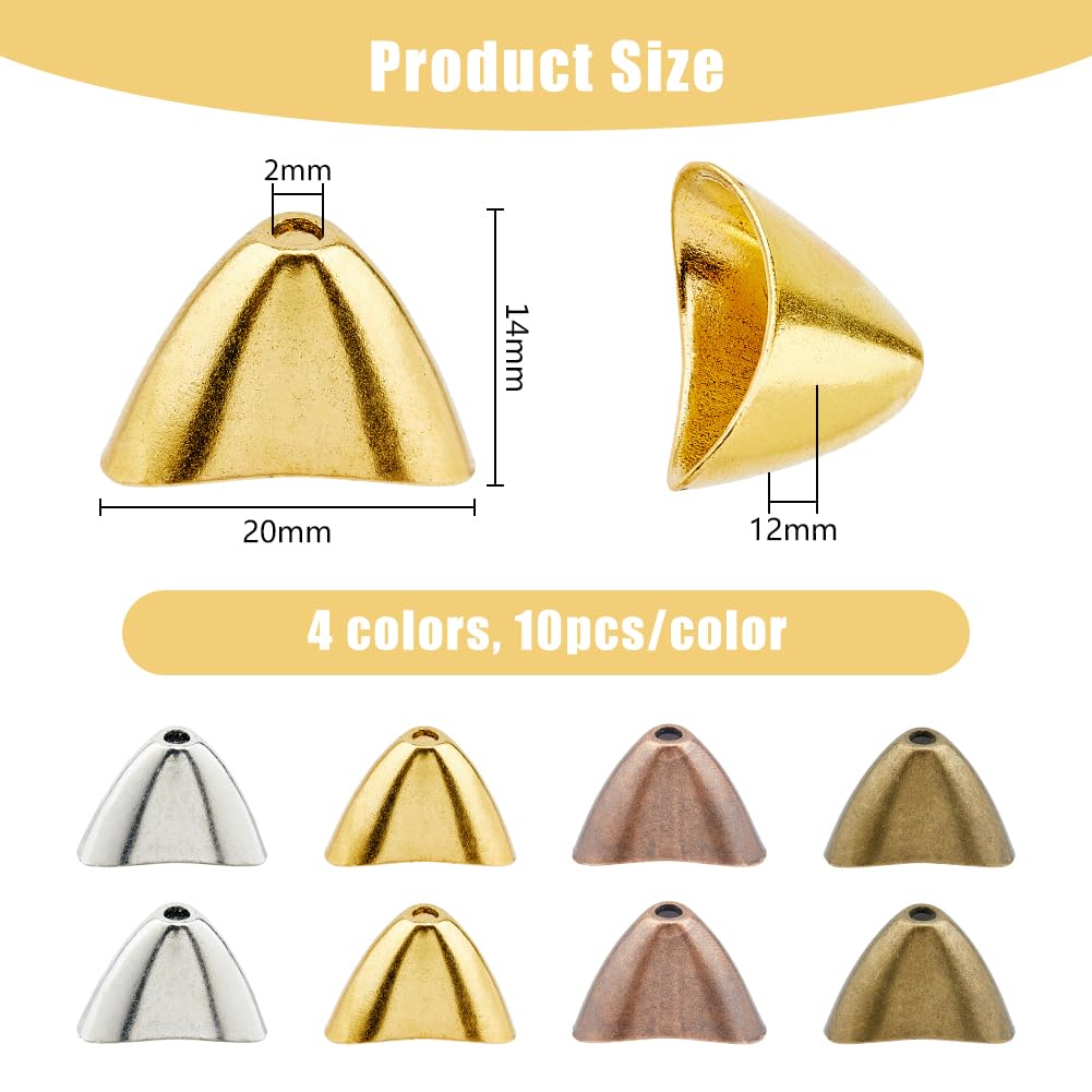 DICOSMETIC 40Pcs 4 Colors Triangle Apetalous End Caps Bead Cone Caps Tibetan Style Bead Cones Alloy Earring Cones stopper bead Terminators Supplies for Tassel Jewelry Making Craft