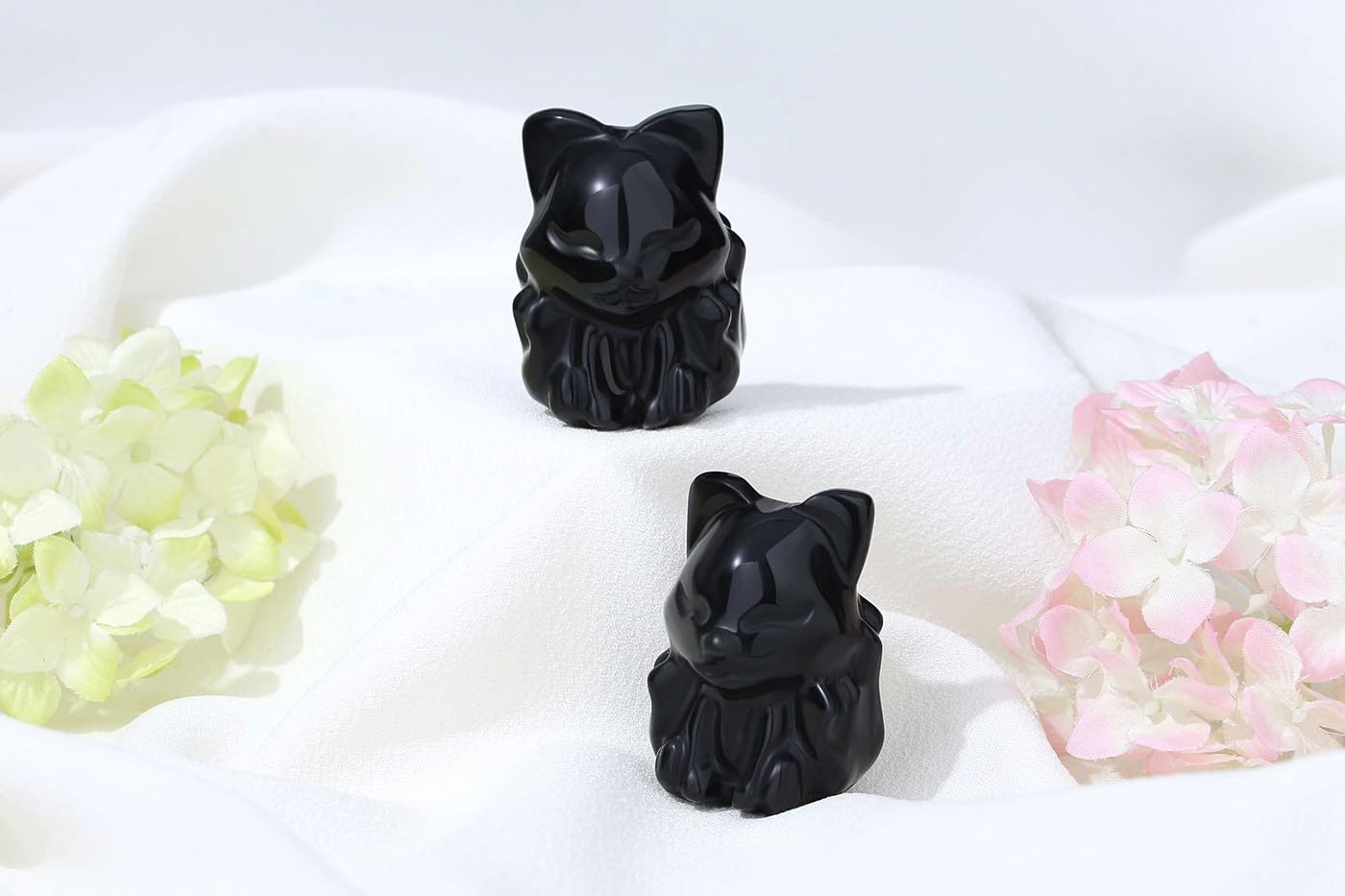 LAIDANLA 2" Black Obsidian Fox Figurine Healing Crystals Fox Statue Hand Carved Natural Gemstone Polished Reiki Spiritual Pocket Animal Sculpture Home Office Room Desk Decor