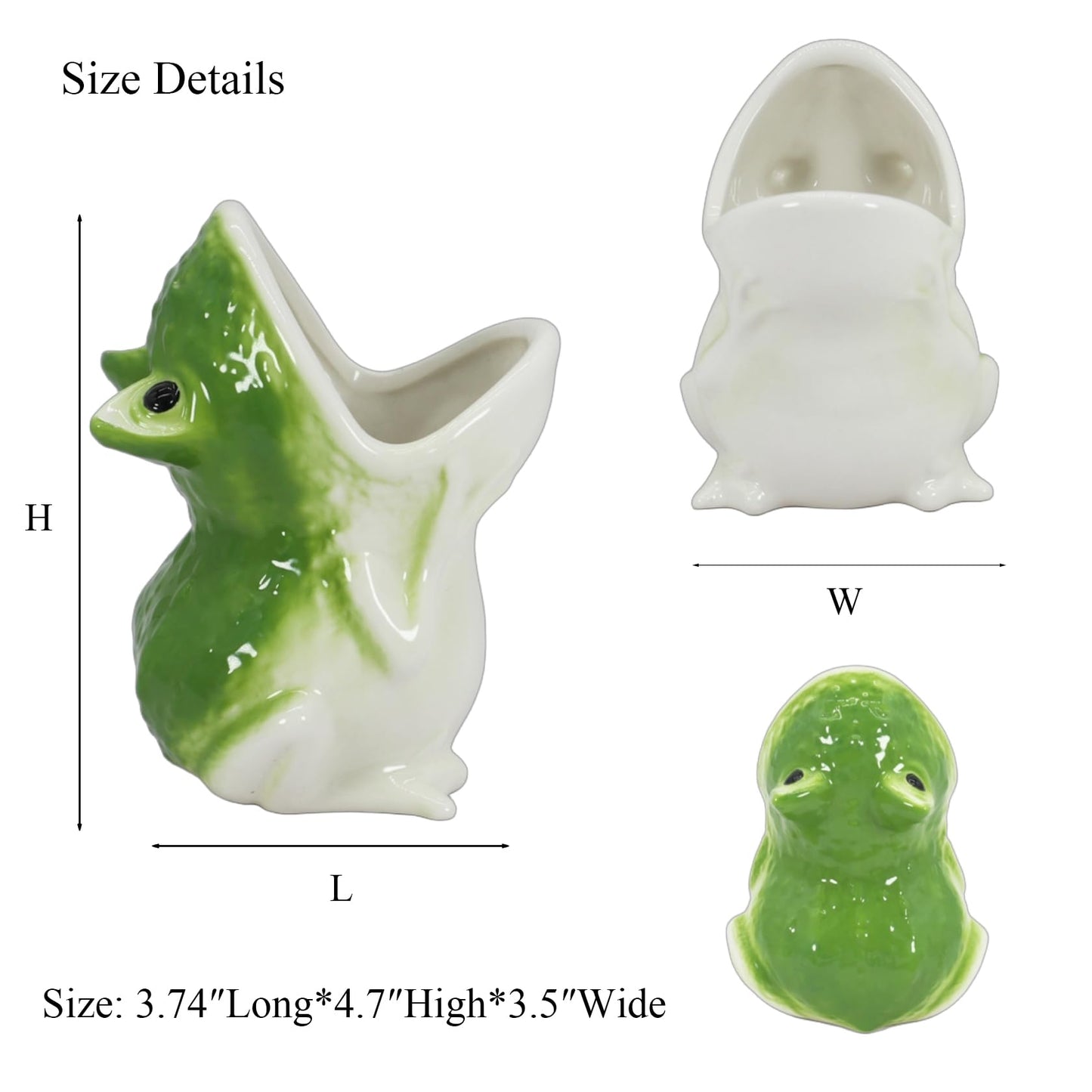 Gemseek Cute Frog Succulent Planter Pot with Drainage Tray, Small Ceramic Cactus Flower Container, Funny Animal Shaped Indoor Air Plants Holder