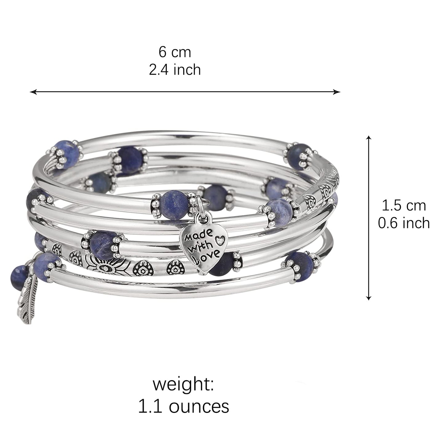 FULU AUTUMN Beaded Bangle Bracelets for Women Silver Wrap Bangles Bracelet Womens Costume Jewelry Fashion Gift(Blue)