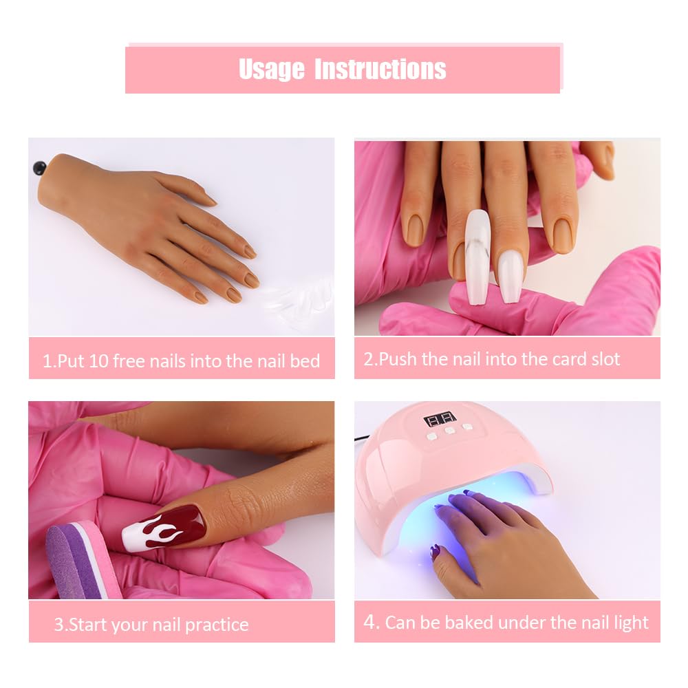 Nail Pratice Training Hand for Acrylic Nails with Stand Bracket,Soft Silicone Maniquin Hand, Flexible Bendable Nail Practice Fake Hand for Nails Art Practice Tool