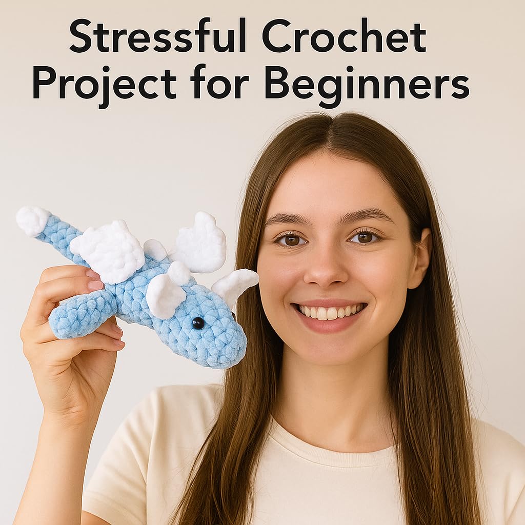 Cute Dragon Crochet Kit for Beginners, Learn to Crochet Starter Set with Step-by-Step Video Tutorial & Crocheting Manual, Easy Yarn Knitting Kit for Adult, Stuffed Animal Doll for Xmas Gift