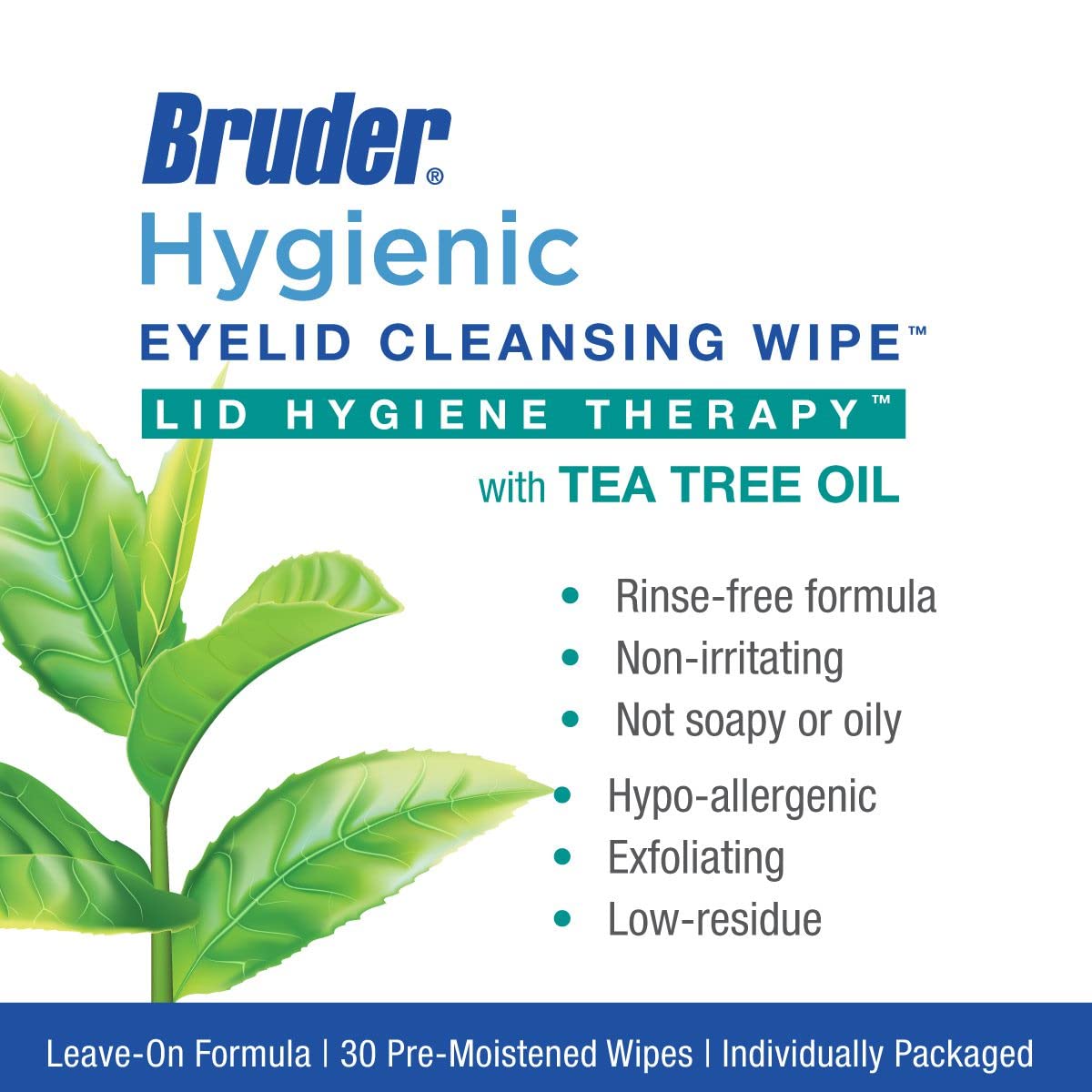 Hygienic Eyelid Cleansing Wipes with Tea Tree Oil l Relief from Demodex l Pre-Moistened, Rinse-Free Exfoliating Wipes Remove Excess Oil and Debris from Eyelids & Lashes l 30 Count Box