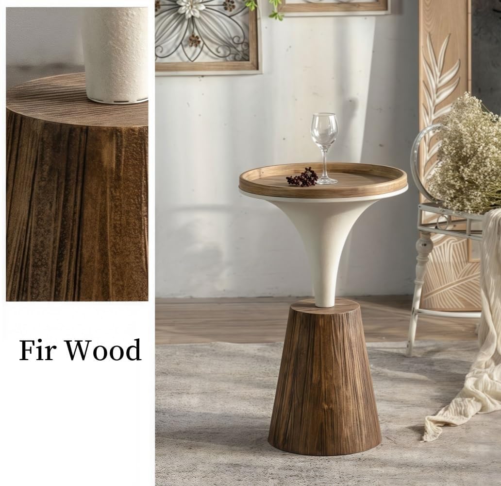DESALAI Tall Farmhouse Pedestal End Table Round Wood Plant Stand with Ironwork Accents Narrow Accent Table for Living Room Office Multi Scenario Use