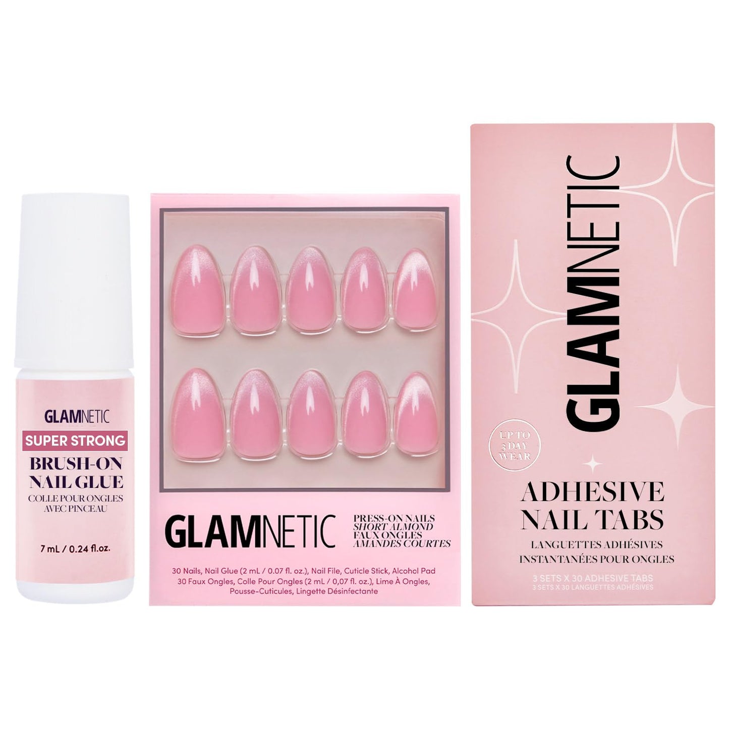 Glamnetic Press-On Nails - Lovers Blush | Pink Short Almond Fake Nails with Glossy Velvet Finish | 15 Sizes - 30 Nail Kit with Glue & Nail Tabs