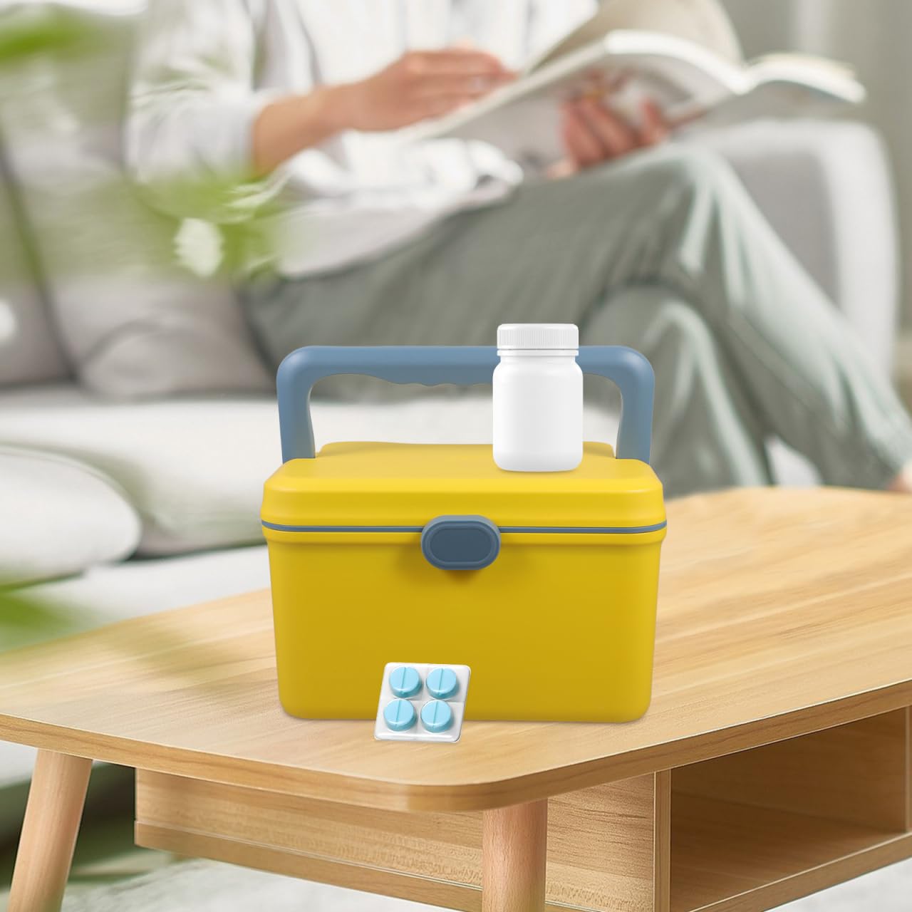 NOLITOY Empty First Aid Box Organizer (Yellow), Multi-Layer Plastic Medicine Storage Container with Handle for Baby Care, College Dorm and Family Bandage Caddy