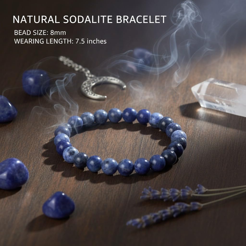 The Vida Handmade AAA+ Quality Crystal Stretch Elastic Bracelet - Nature Gemstone - Jewelry Gift - Holiday Gift - For Women & Men (Sodalite)