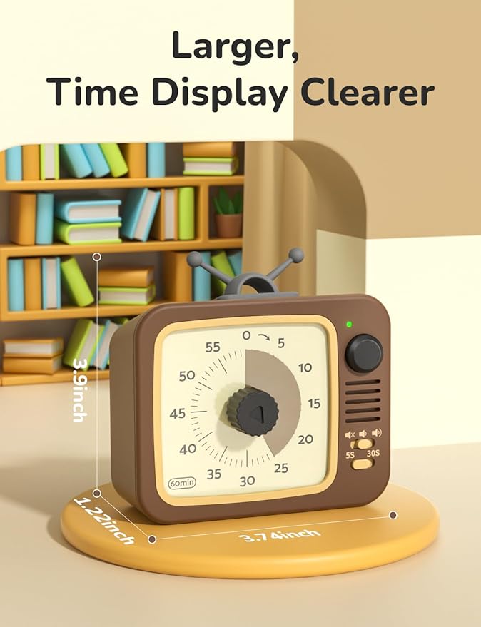 LIORQUE Visual Timer for Kids, 60-Minute Countdown Timers for Classroom Office Kitchen with Silent Operation, Kids Timer for Teaching with Cute Design