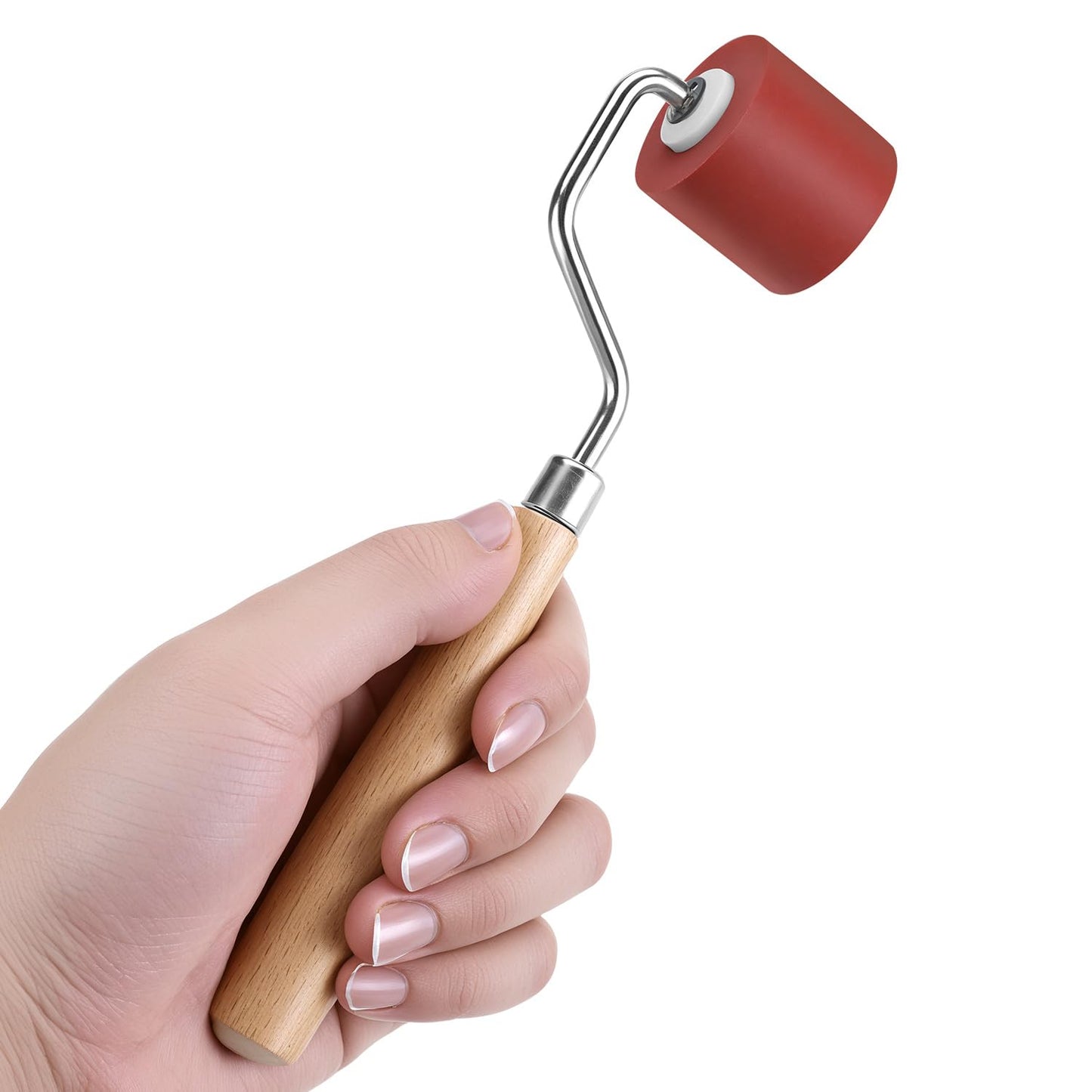QWORK 3pcs Rubber Brayer Roller Set, 1.18" 0.78" 0.39" Mini Ink Rollers with Wooden Handle & Stainless Steel Frame for Printmaking, Stamping, Inking Blocks, Carving Surfaces