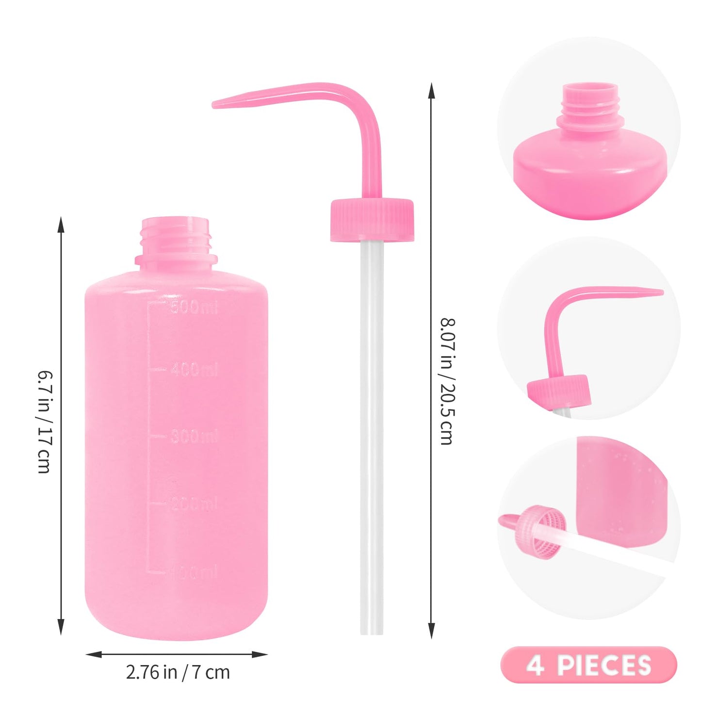 Grosun 4 Packs Tattoo Wash Bottle Water Squirt Squeeze Diffuser Bottles (Pink, 500ml)