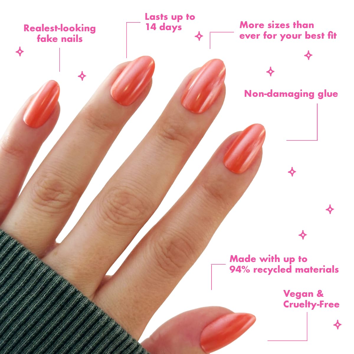 Olive & June Maximalist Instant Mani Press-On Nails (Glue) | 42 Fake Nails, 21 Sizes | Non-Toxic, Long-Lasting Big, Bold Gorgeous Realistic Look | Salon-Quality | Medium, Oval | Bounce Back Chrome