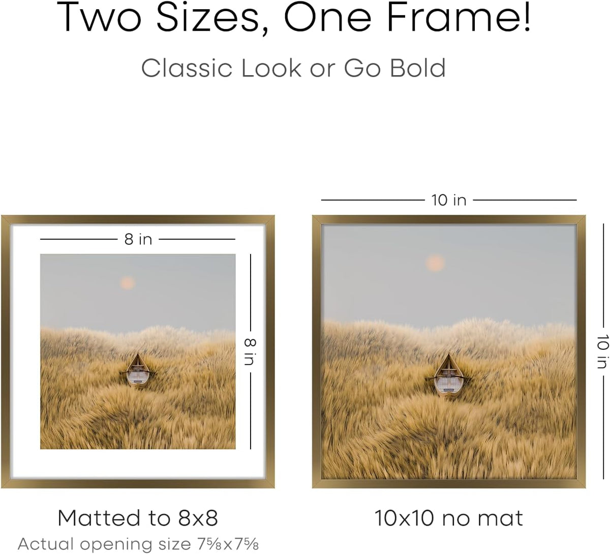 Homeforia 10x10 Picture Frame Bronze, High End Metal 10 by 10 Square Brass Frames with Mat 8 x 8 Photo, 10x10 Poster Frame Matted to 8x8 Art, Wall or Tabletop Frame, Tempered Glass, Wall Kit, Set of 1