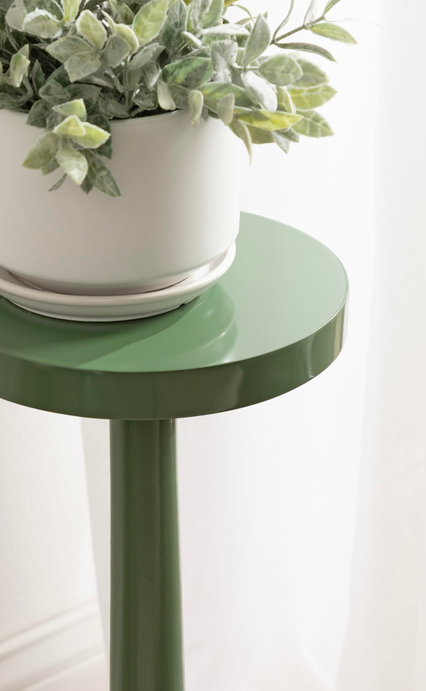 Kate and Laurel Wegner Transitional Wooden Round Drink Table, 8 x 8 x 23, Gloss Green, Modern Durable Pedestal Table for Use as Indoor Plant Stand, or Decorative Living Room Decor Accent