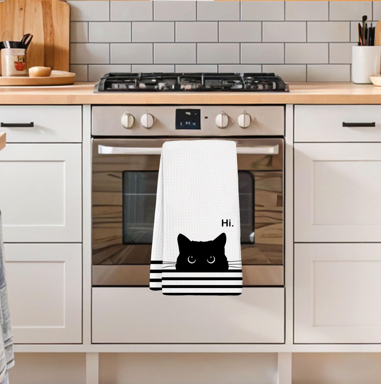 XYDEG Black Cat Gifts Hand Towels for Kitchen Bathroom Decor, Gifts for People Who Love Cats,Cute Waffle Weave Microfiber Dish Towels，16×24