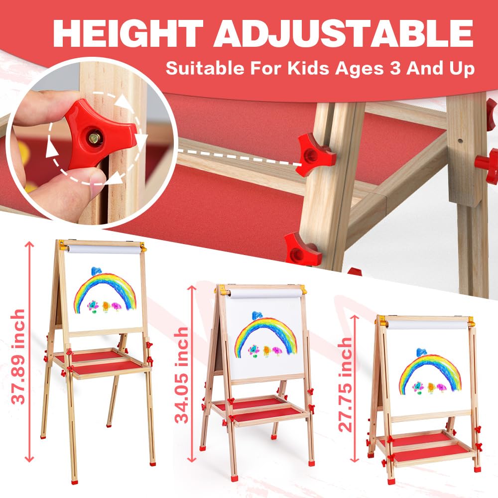 Joyooss Art Easel for Kids Easel, Foldable Toddler Easel for Painting Double Sided Whiteboard & Chalkboard, Standing Drawing Board with Paper Roll Children Easel for Kids Ages 2-4 4-8 8-12