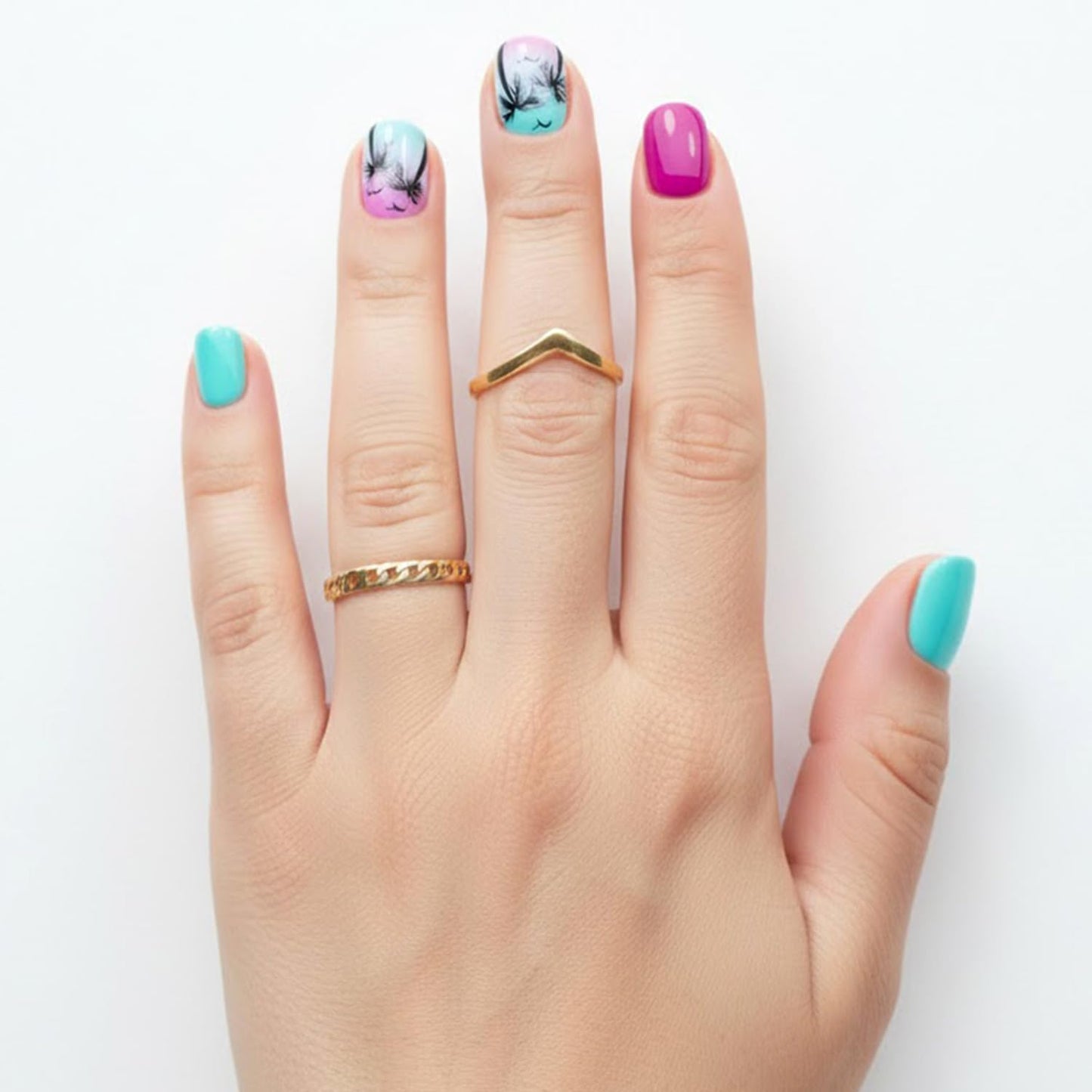 Short Square Press on Nails Spring Summer Fake Nails with Tropical Palm Tree Gradient Designs Full Cover Stick on False Nail Set for Women 24 Pcs