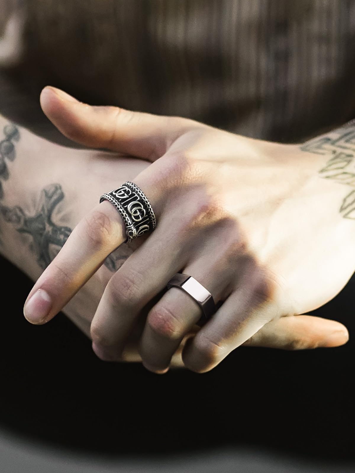 ChainsHouse Hexagon Ring Stainless Steel Geometric Biker Bands Custom Engraved Punk Jewelry for Men Women, Size 12