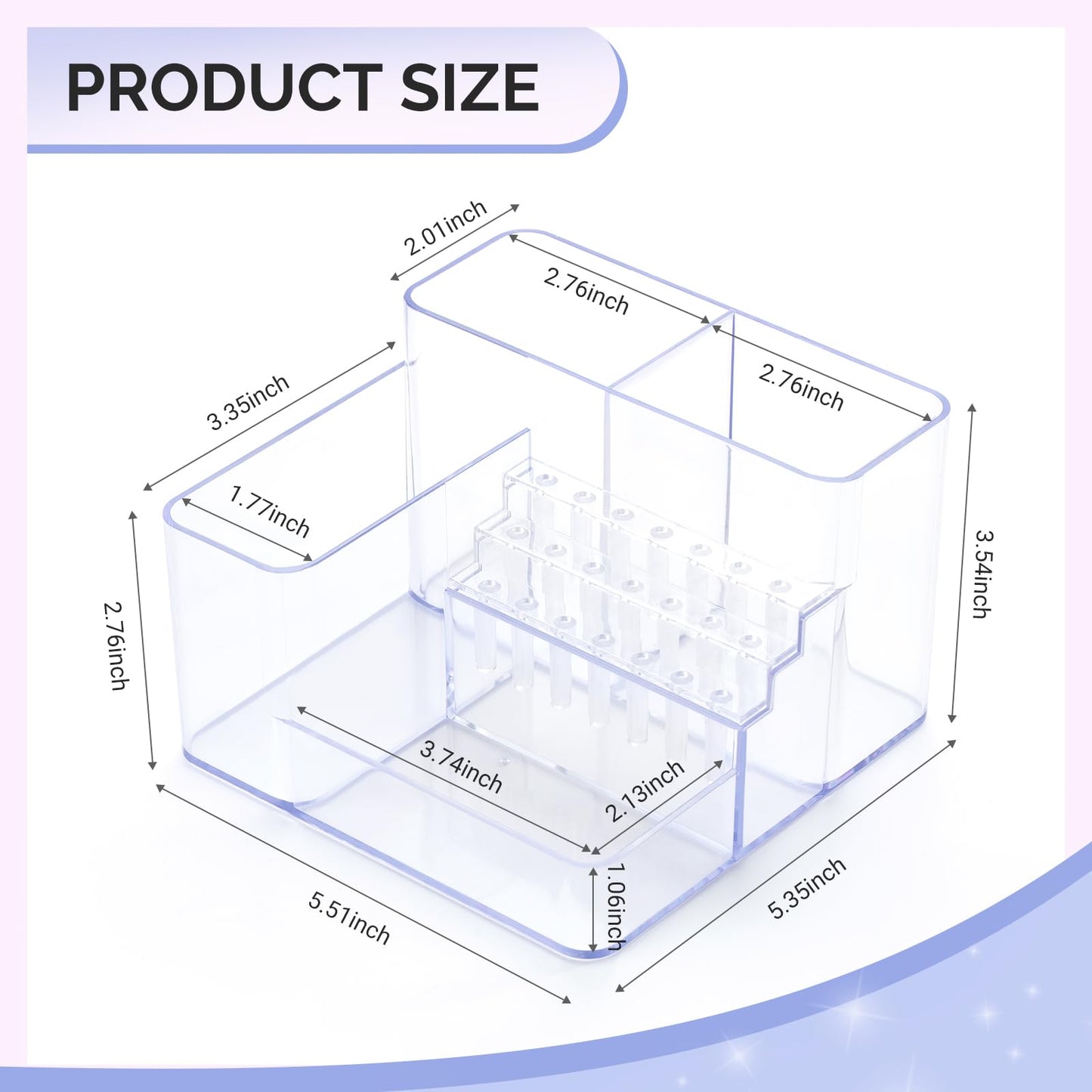 MelodySusie Nail Drill Holder, 21 Holes Nail Drill Bits Holder, Professional Acrylic Nail Tools Storage Box, Organizer Displayer for Manicure Efile Accessories Nail Drill Kit, Salon Home, Clear