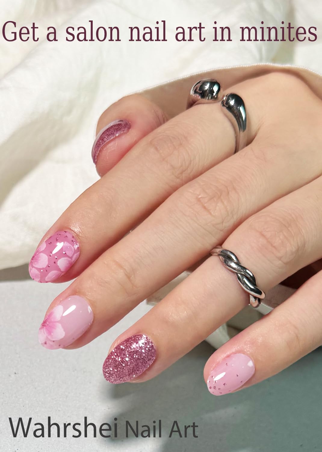 UV Gel Nail Stickers, Spring, Pink Sakura 20pcs Semi Cured Gel Nail Strips, Wraps for Home Manicure DIY