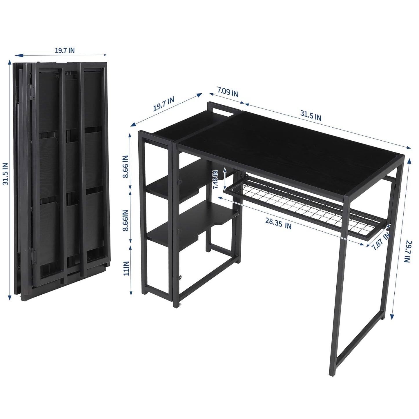 GarveeLife 38.6 inch Folding Desk Writing Computer Desk with Storage Shelf,Spaces Saving Writing Sturdy Table No Assembly,for for Bedroom, Home Office, Dorm, Apartment, Black