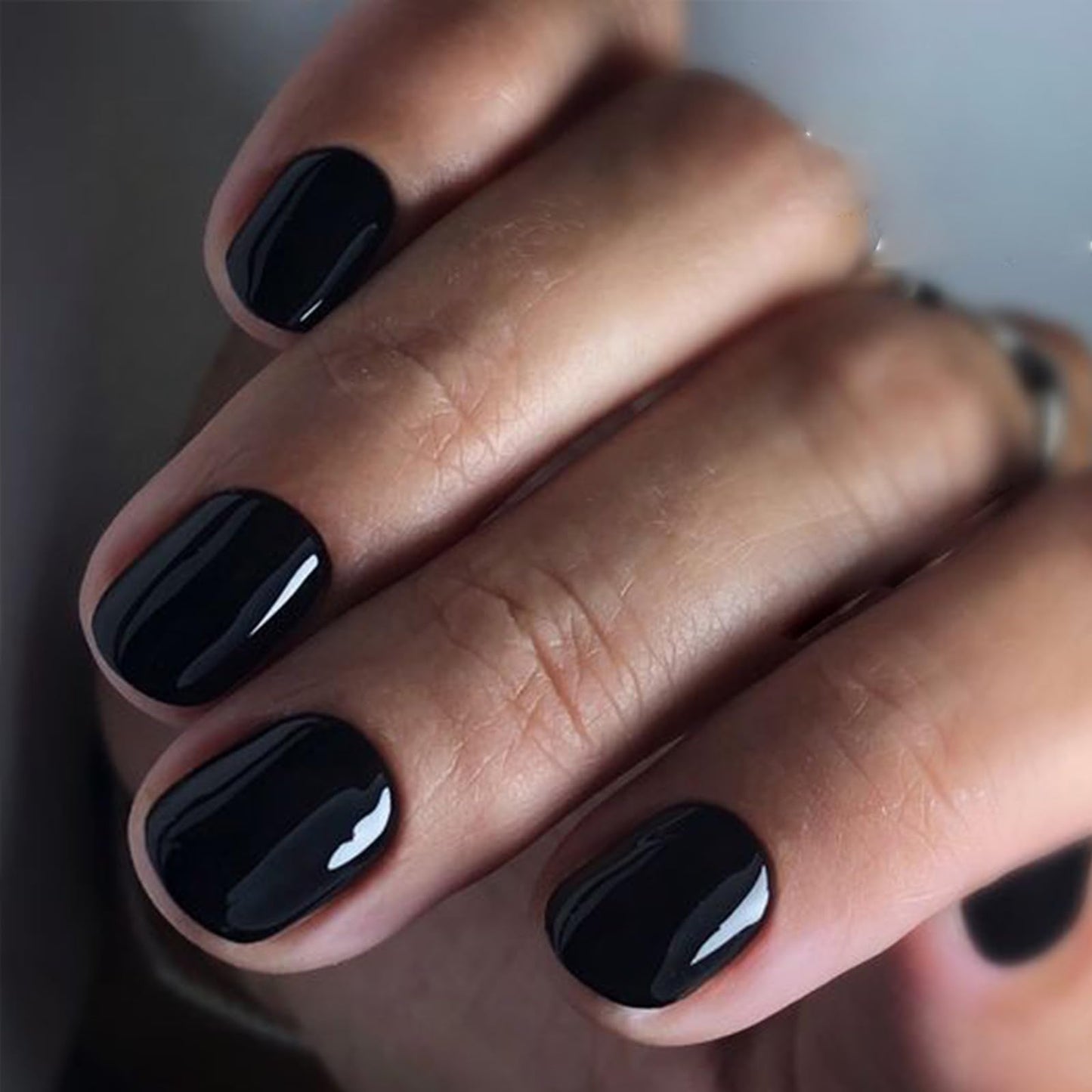 GLAMERMAID Short Press on Nails Sets Squoval,Black and Light Purple Glossy Glue on Nails,48 Pcs 2 Sets Reusable UV Finish Fake Nails Acrylic False Nails Manicure Kits for Women Gift