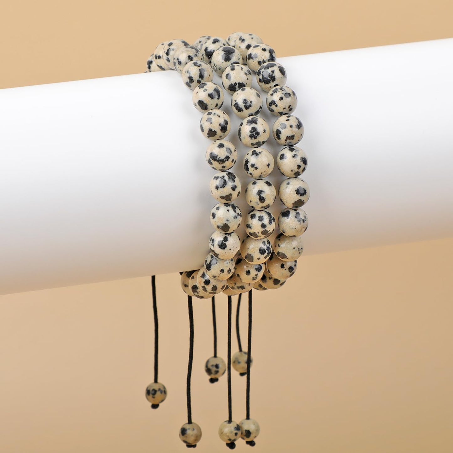 AD Beads Natural 8mm Gemstone Bracelets Healing Power Crystal Macrame Adjustable 7-9 Inch (Dalmation Jasper)