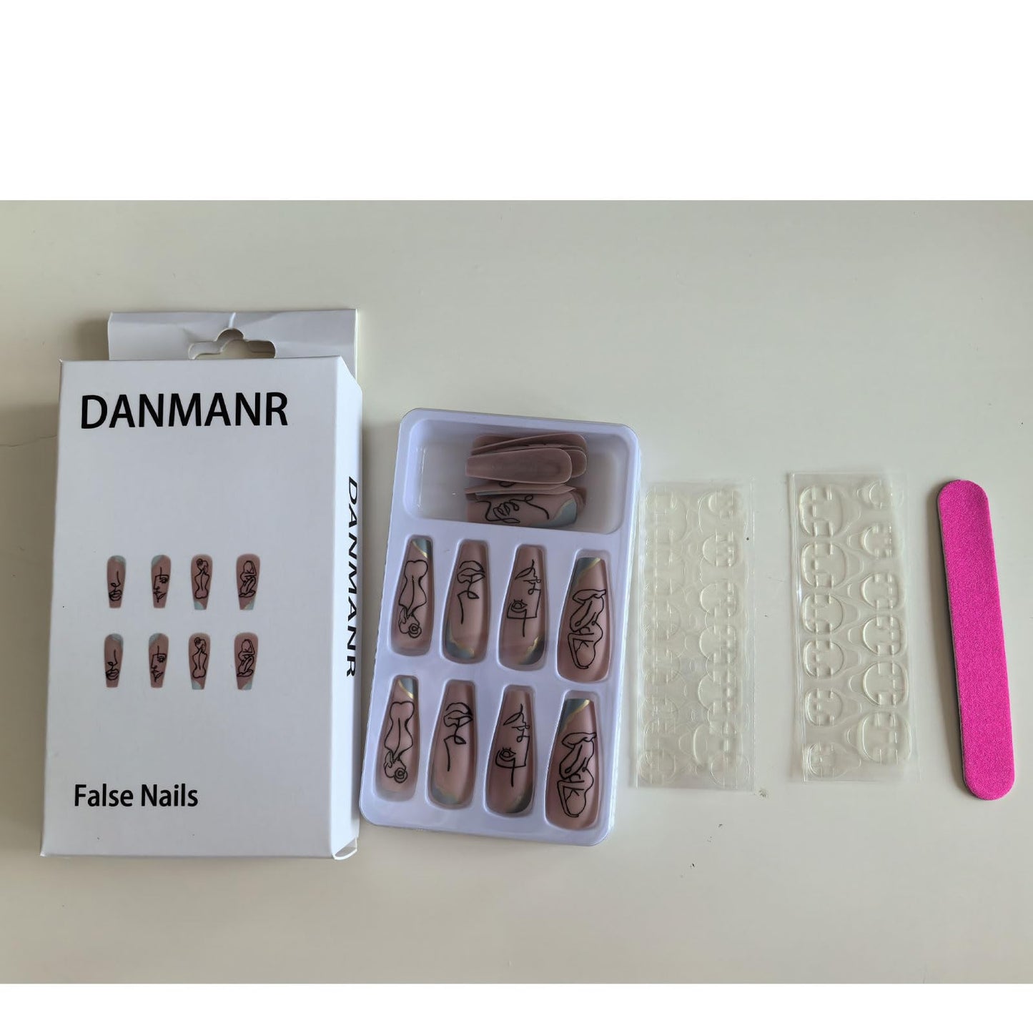 DANMANR Long Press on Nails Square French Fake Nails Full Cover Nude Acrylic False Nails for Women and Girls 24PCS (Light Blue)