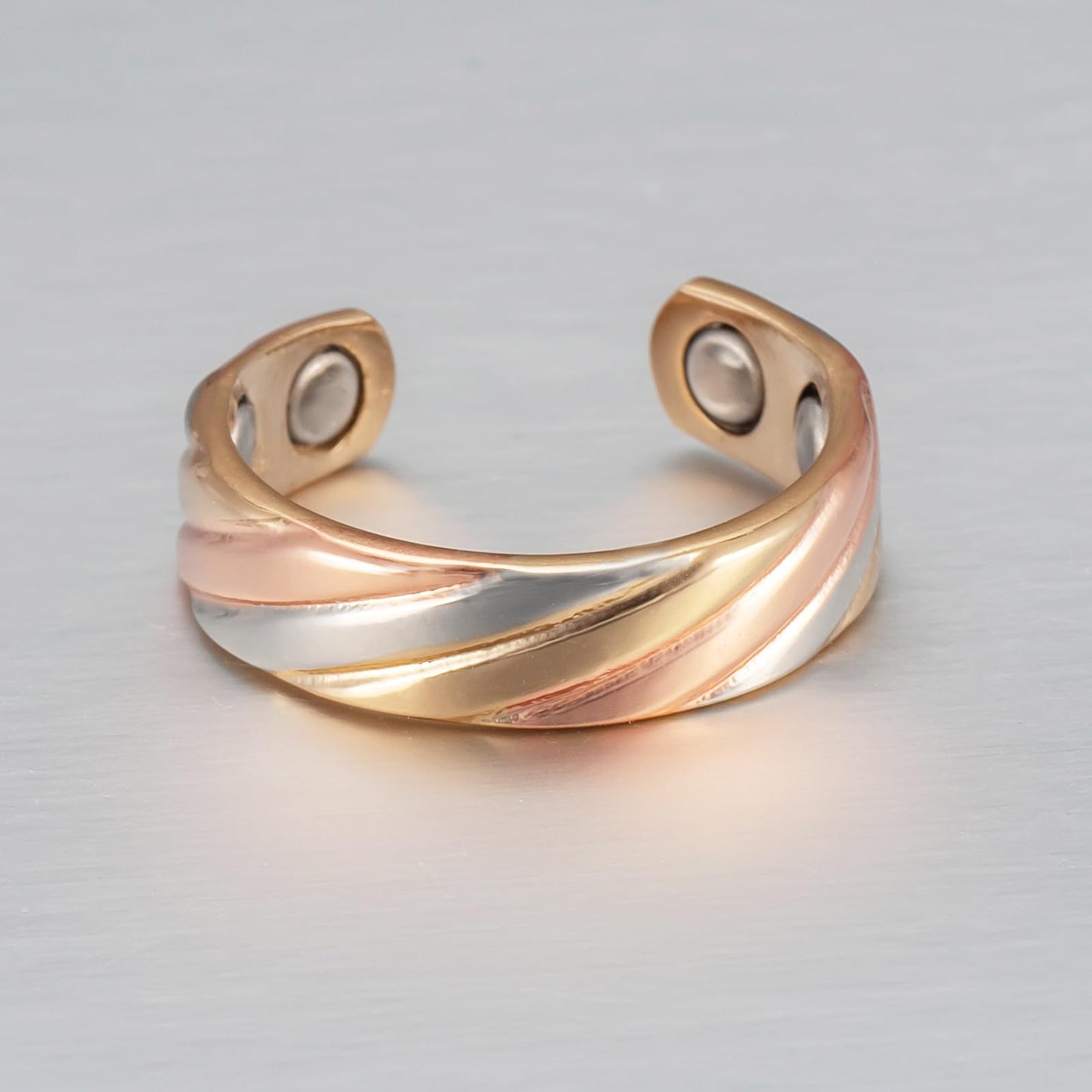 MagSølv Copper Rings for Women, Pure Copper Adjustable Magnetic Ring, Braided Tricolor Gold Jewelry