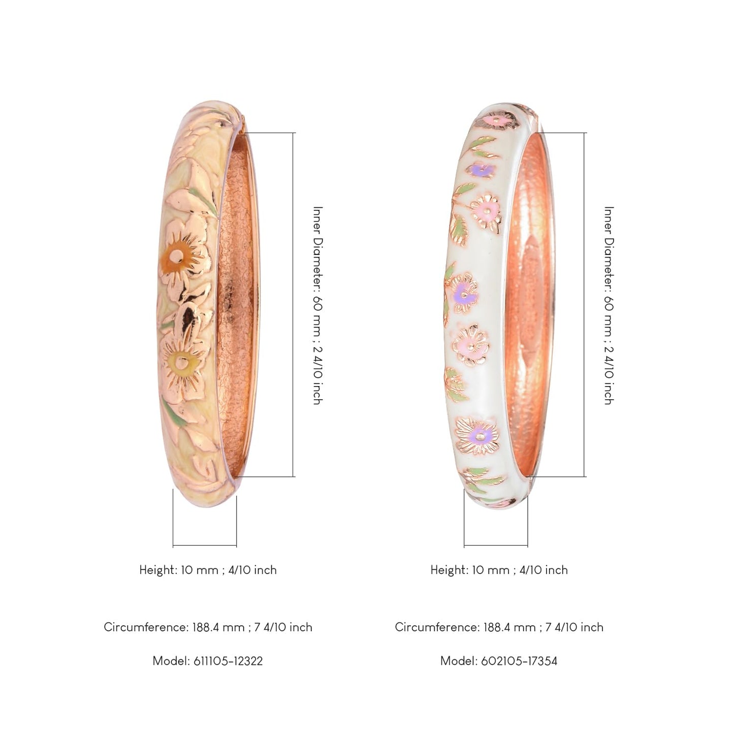 UJOY Vintage Bracelet Plated Enameled Jewelry Spring Hinge Metal Cuff Cloisonne Bangles Set Gift Box Packed 55A18-55A103 White Yellow