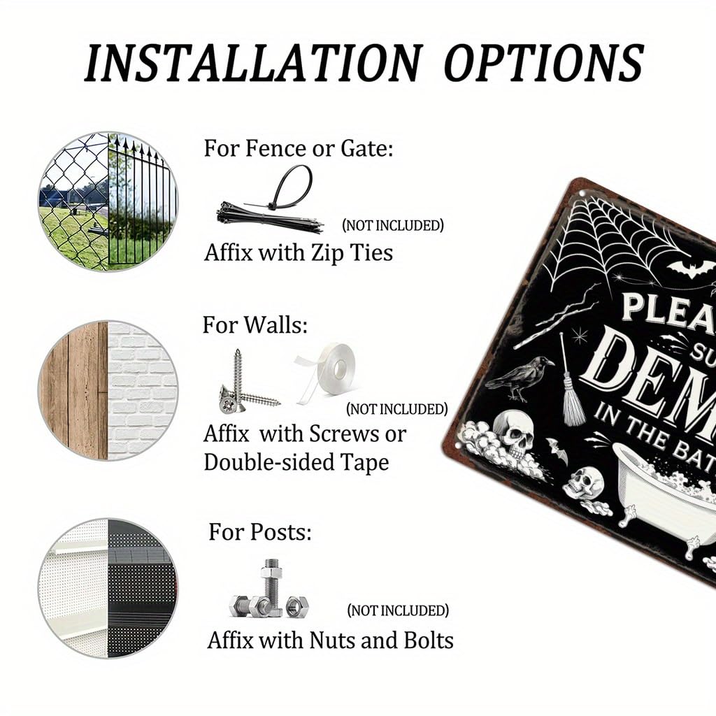 Please Don't Summon Demons in the Bathroom Halloween Retro Metal Tin Sign Wall Art Decor for Bathroom Home Halloween Party Indoor Wall Decor 8x12 Inch