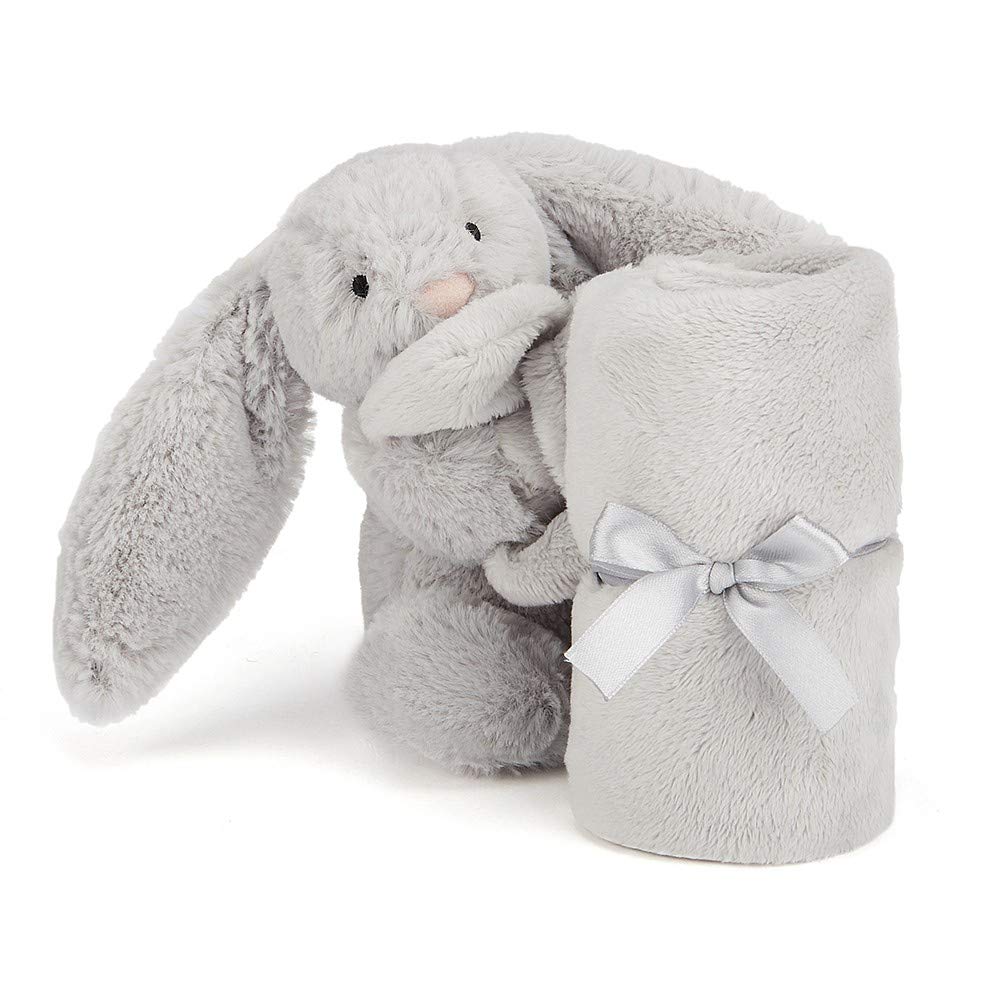 Jellycat Bashful Grey Bunny Soother, 13.5 inches - Security Blanket and Lovey for Babies - Baby Gift