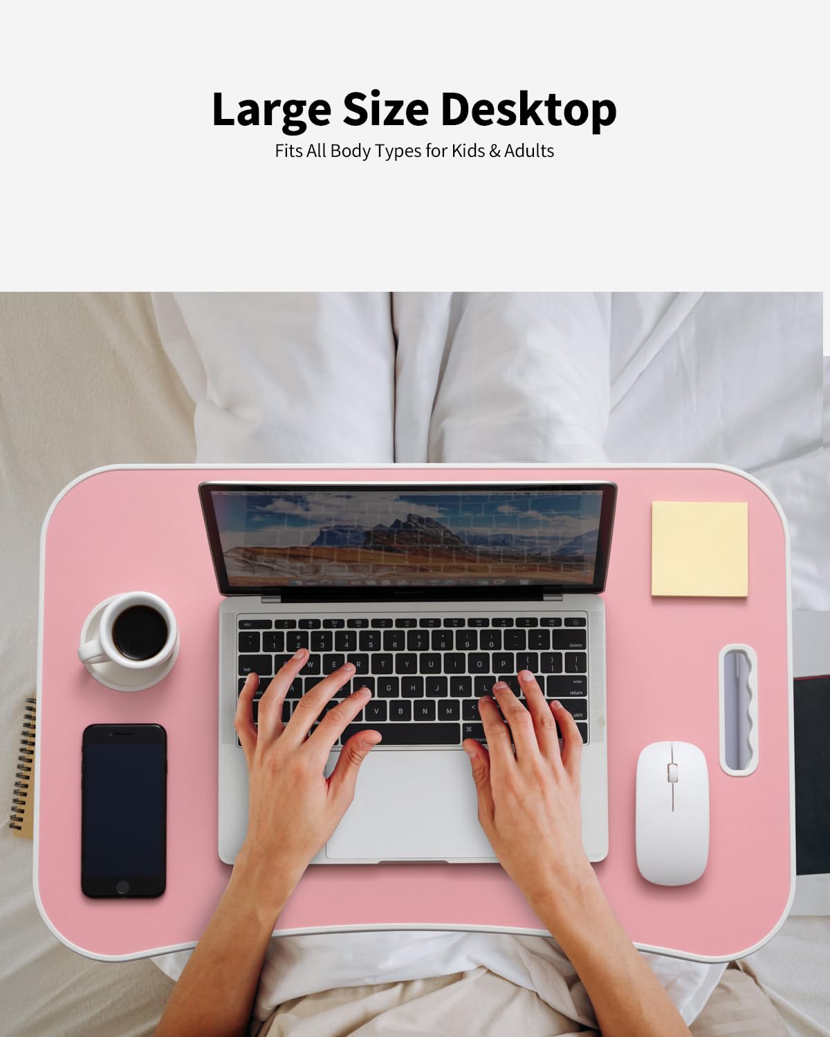VIFOCAE Foldable Lap Desk, Laptop Bed Desk, Portable Lap Table, Laptop Bed Table with Cup Holder & Tablet Slot & Lifting Handle for Working Writing Drawing & Eating - Pink