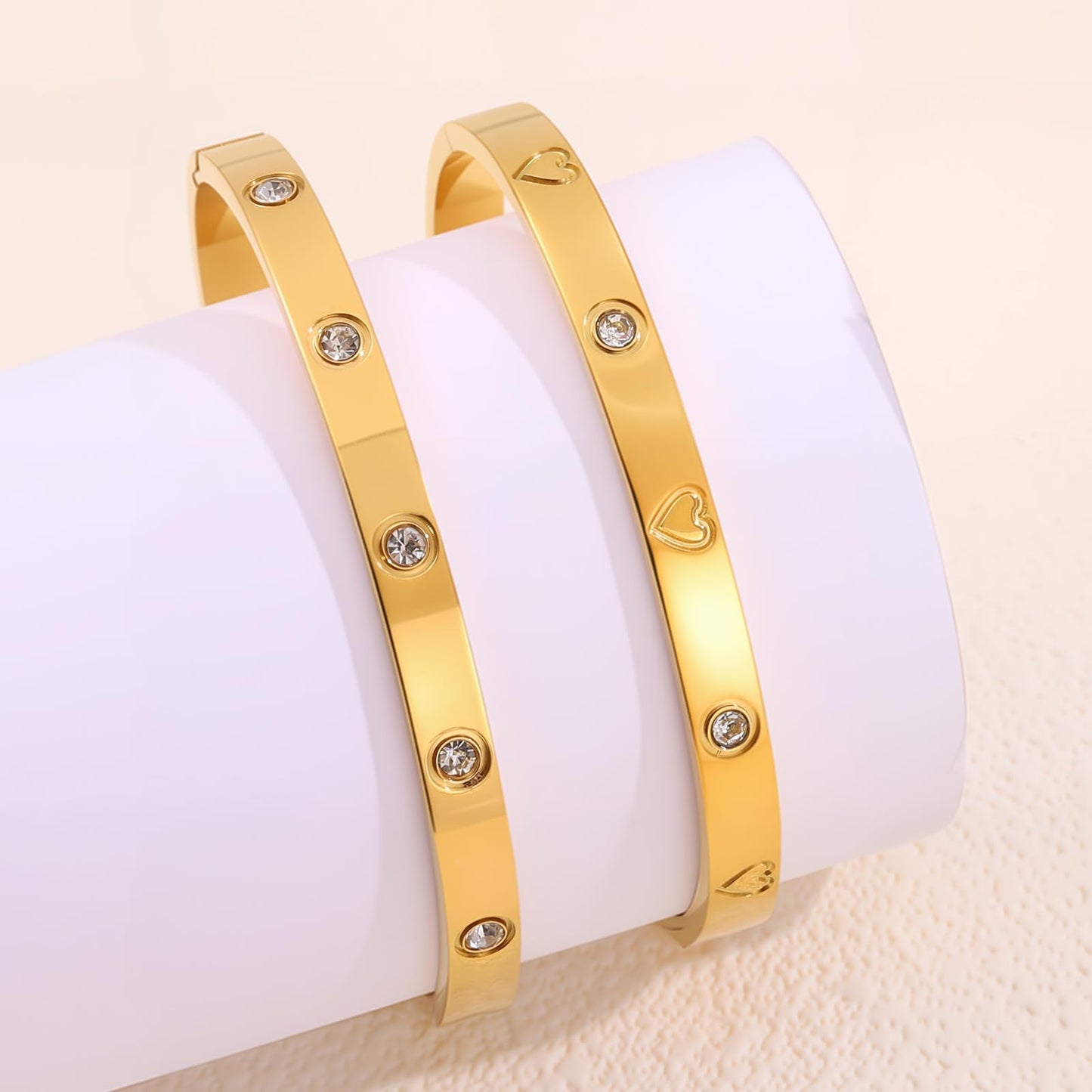 Camhanno 18K Gold Plated Stainless Steel Cuff Bracelet & Love Friendship Screw Bangle Bracelet Set for Women with Gift Box (2Pcs Gold Set Style 4)