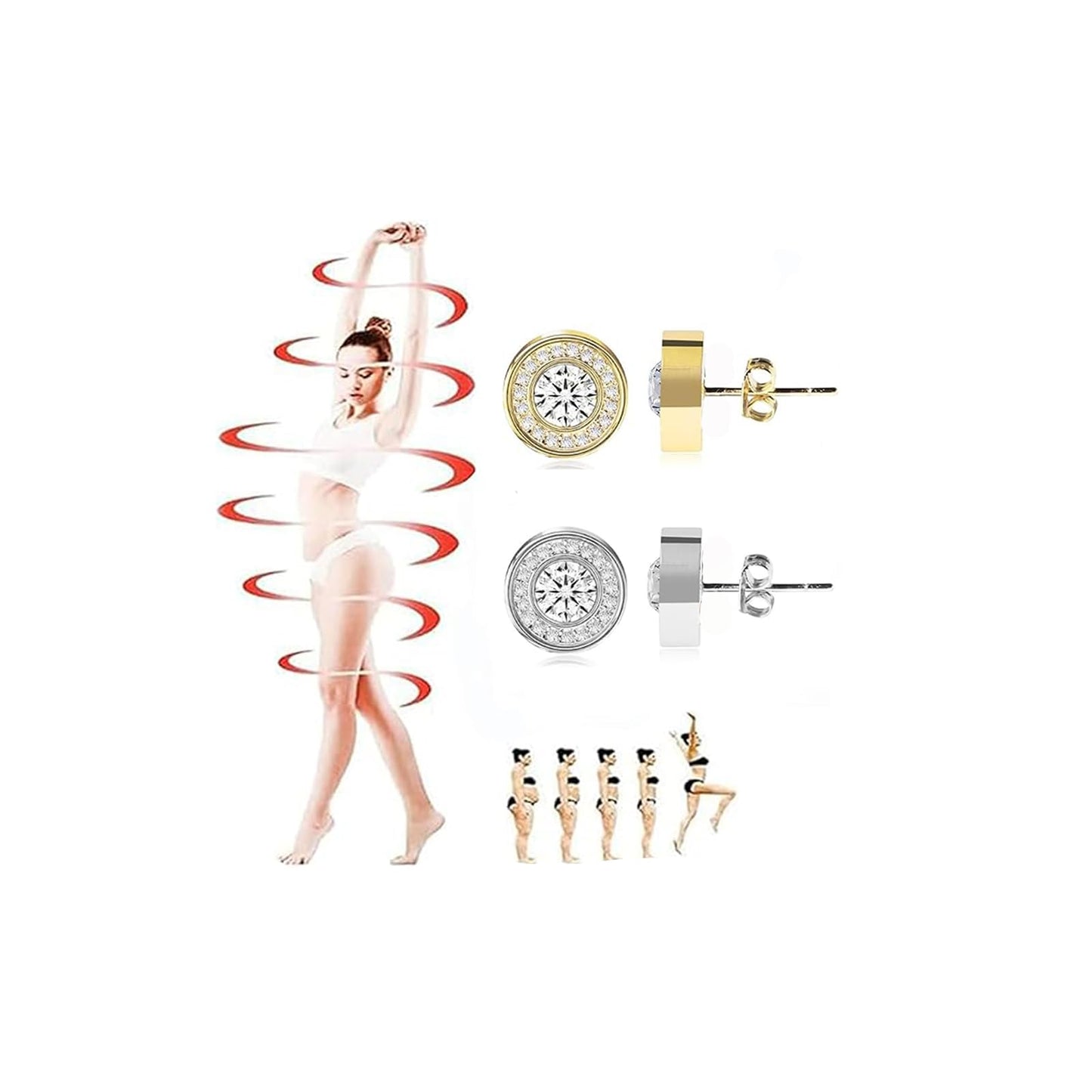 Lymphatic Magnetology Earrings For Women, Halolux Lymphvity Germanium Drainage Therapy Infrared Bead Negative Ion Lymph Detox Earring Stud Earrings Round Rhinestone Jewelry Gift (gold&silver)