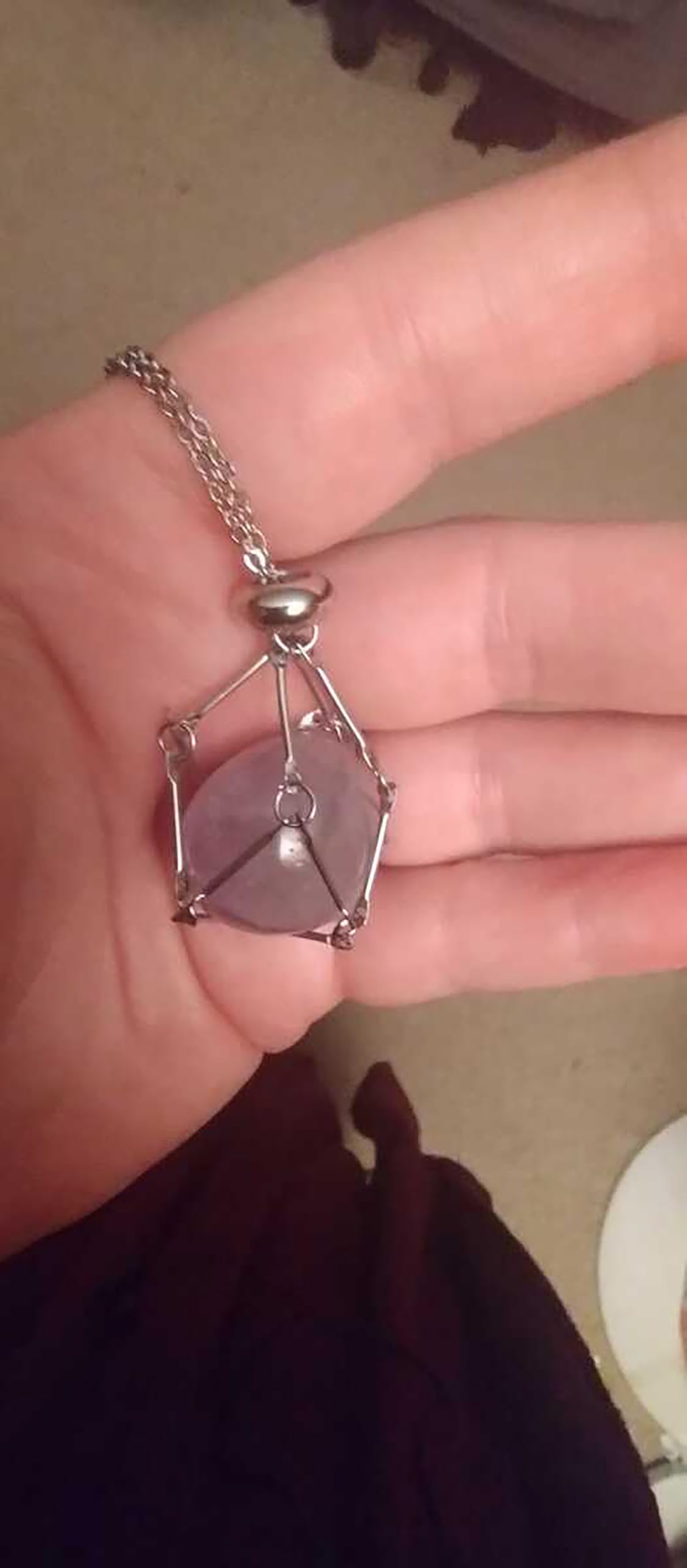 VLIEGEN Crystal Holder - Stainless Steel Cage for Natural Quartz Gemstone, Adjustable Necklace Holder (GoldSilver-Large)