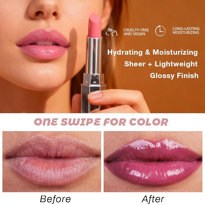 Kaely Cherry Honey Lipstick Tinted Lip Balm, Hydrating Shine Lipstick for Women Dry Lips, Moisturizing Nourishing Glossy Lip Gloss Stain Makeup, Sheer Lightweight, Vegan & Cruelty-Free, 09