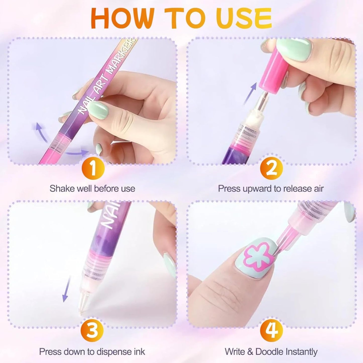 Nail Art Pens Set 12Colors, 0.5mm Fine Tip 3D Acrylic Polish Pen, Waterproof Quick-Drying Dotting Graffiti Drawing Liner Brush, DIY Nail Art Design Manicure Tools for Beginners Women Home Salon Use