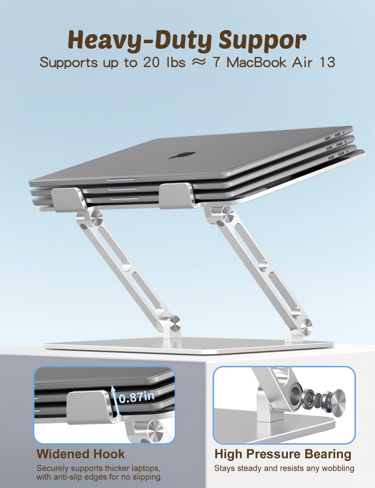 Aoviho Laptop Stand for Desk – Adjustable Aluminum Laptop Riser with Unique Cat-Shaped Cooling Vent, Portable Desk Gift & Decor, Compatible with MacBook Air Pro, Dell, HP, Lenovo (10"-17.3"), Silver