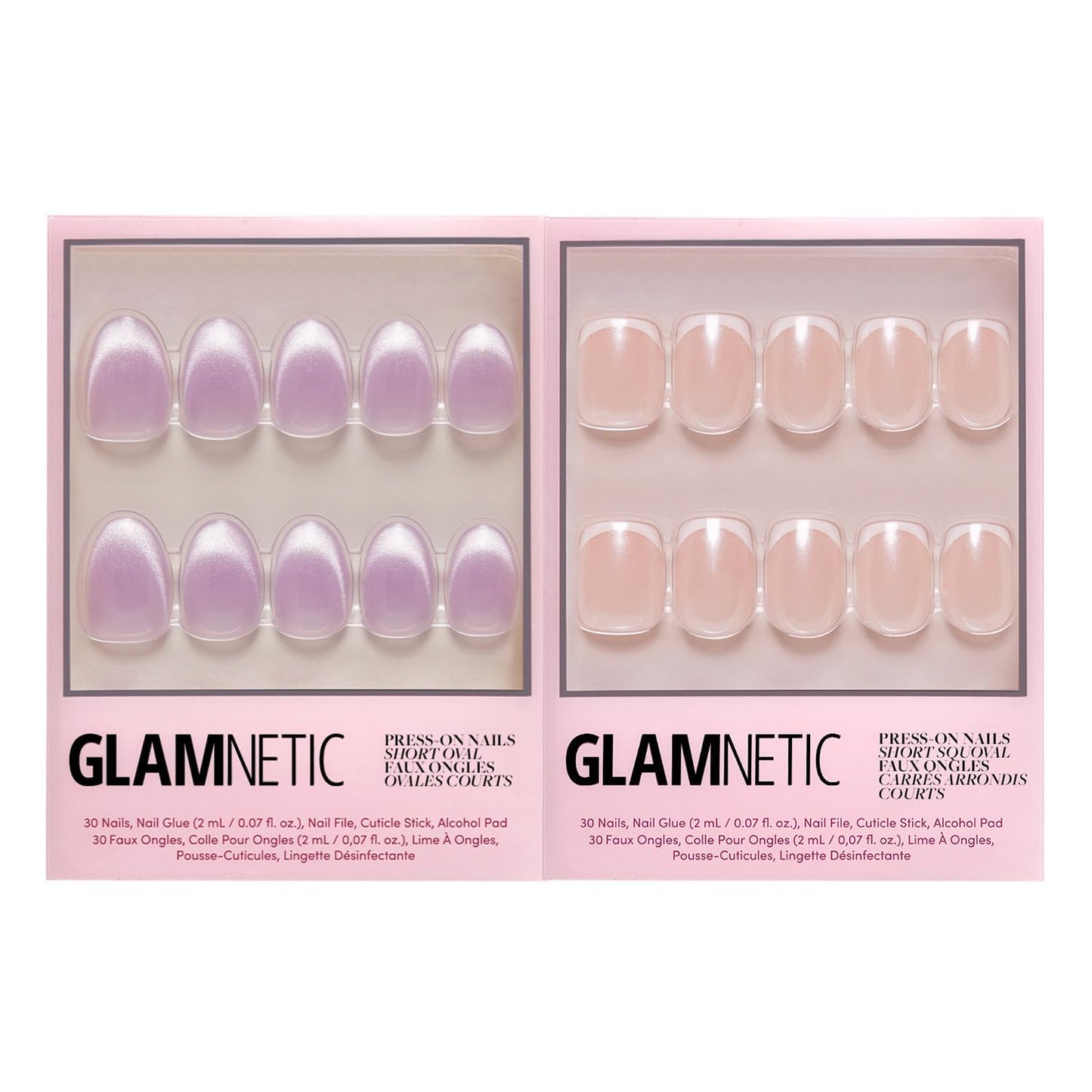 Glamnetic Press-On Nails Bundle - Fairy Dust & La Perle | Short Oval Beige-Pink Nails with a Velvet Metallic Finish | Short Squoval French Tip False Nails with a Glossy Finish | Reusable Nail Kits