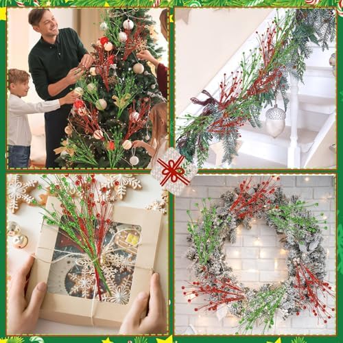 Norme 12 Pcs Christmas Tree Picks Charming Style, 13.8" Red Green Glitter