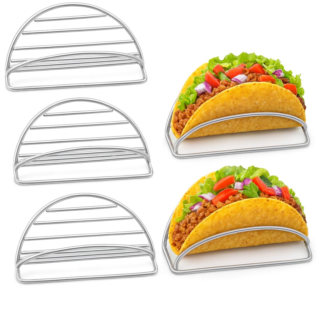 5 Pcs Taco Shell Holder, Stainless Steel Tortilla Holder, V-Shaped Taco Holder Stand Taco Rack Tray for Soft & Hard Shell Tacos, Easy Cleaning
